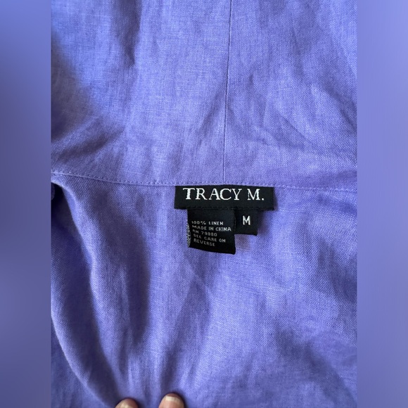 Vintage Tracy M. 100% Linen Short Sleeve Button Top size M - Picture 7 of 8